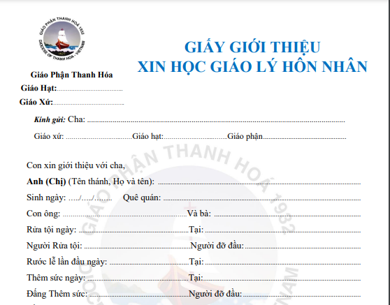 Để xin giấy giới thiệu giáo lý hôn nhân thì cần những gì ?